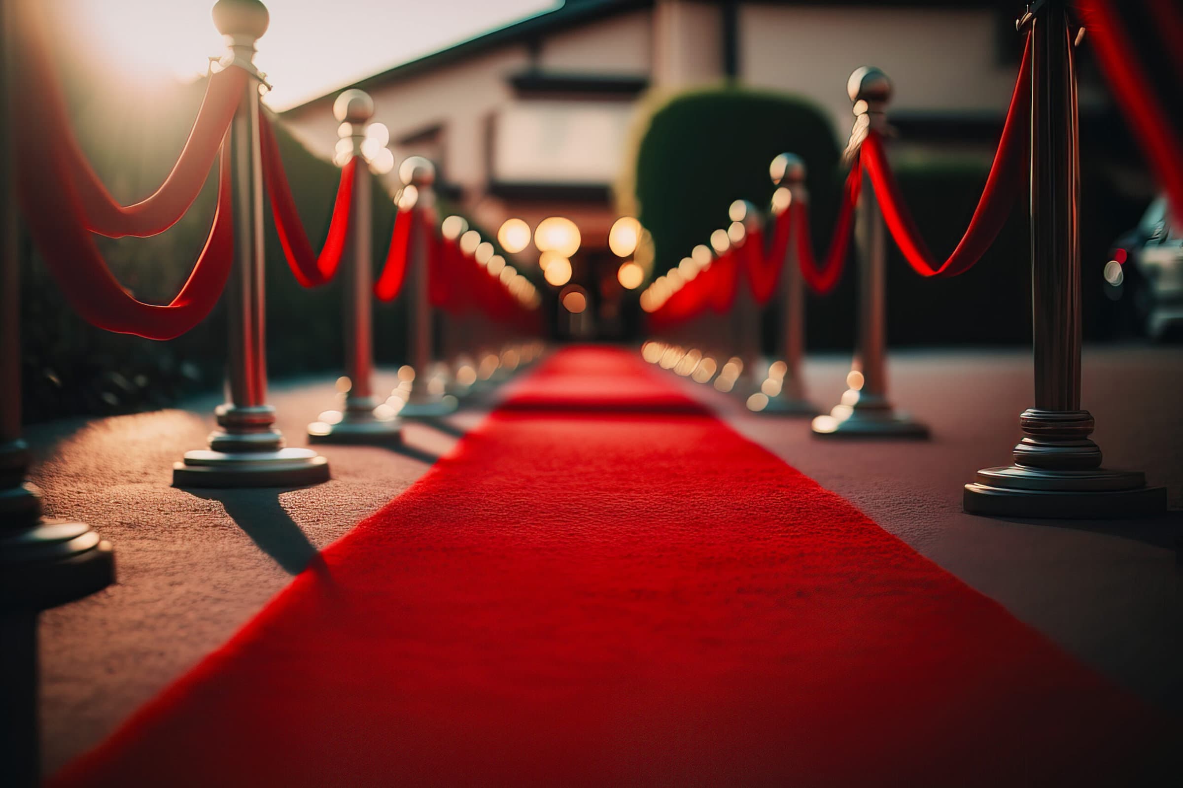 Red Carpet hallway with barriers and red ropes for Cinema and Fa