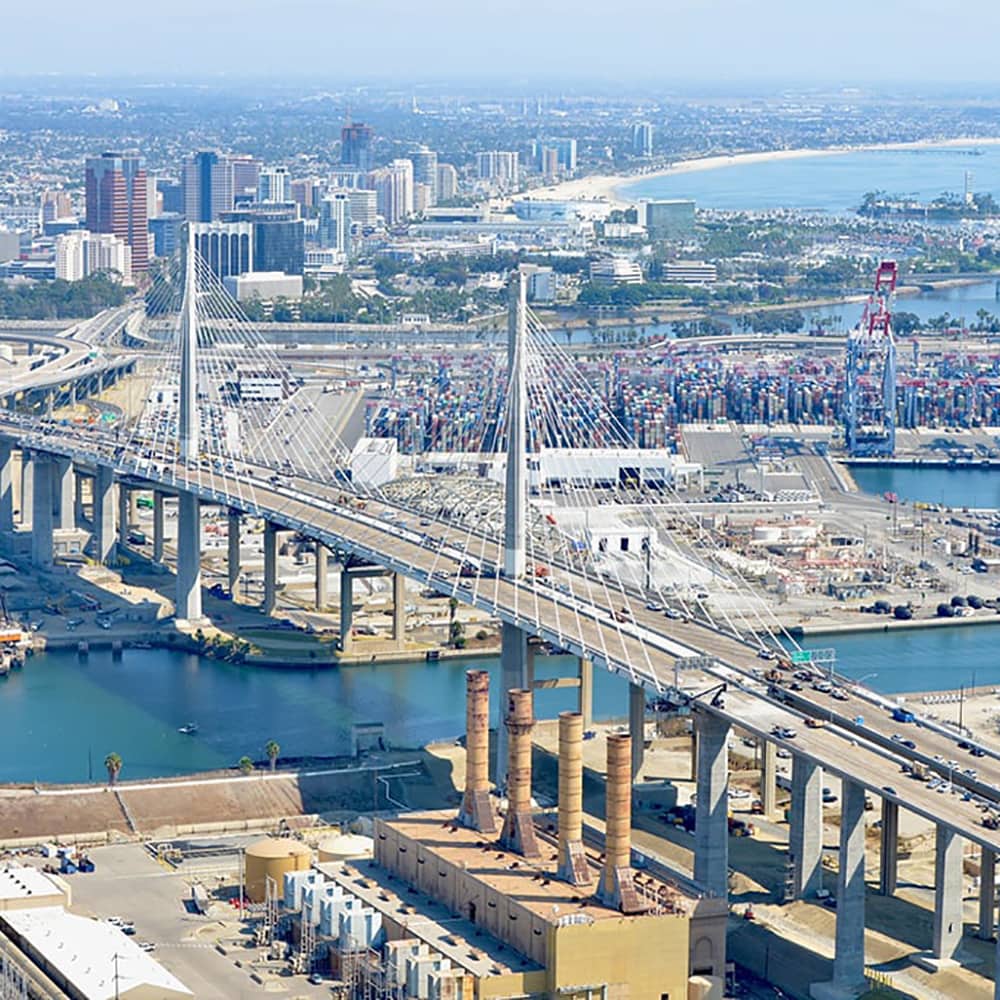 Arial Photo of the Long Beach International Gateway Bridge in Calofirnia