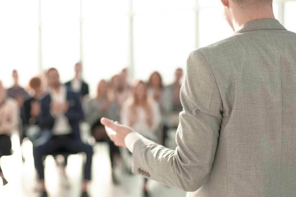 close up. image of a speaker giving a lecture at a business seminar