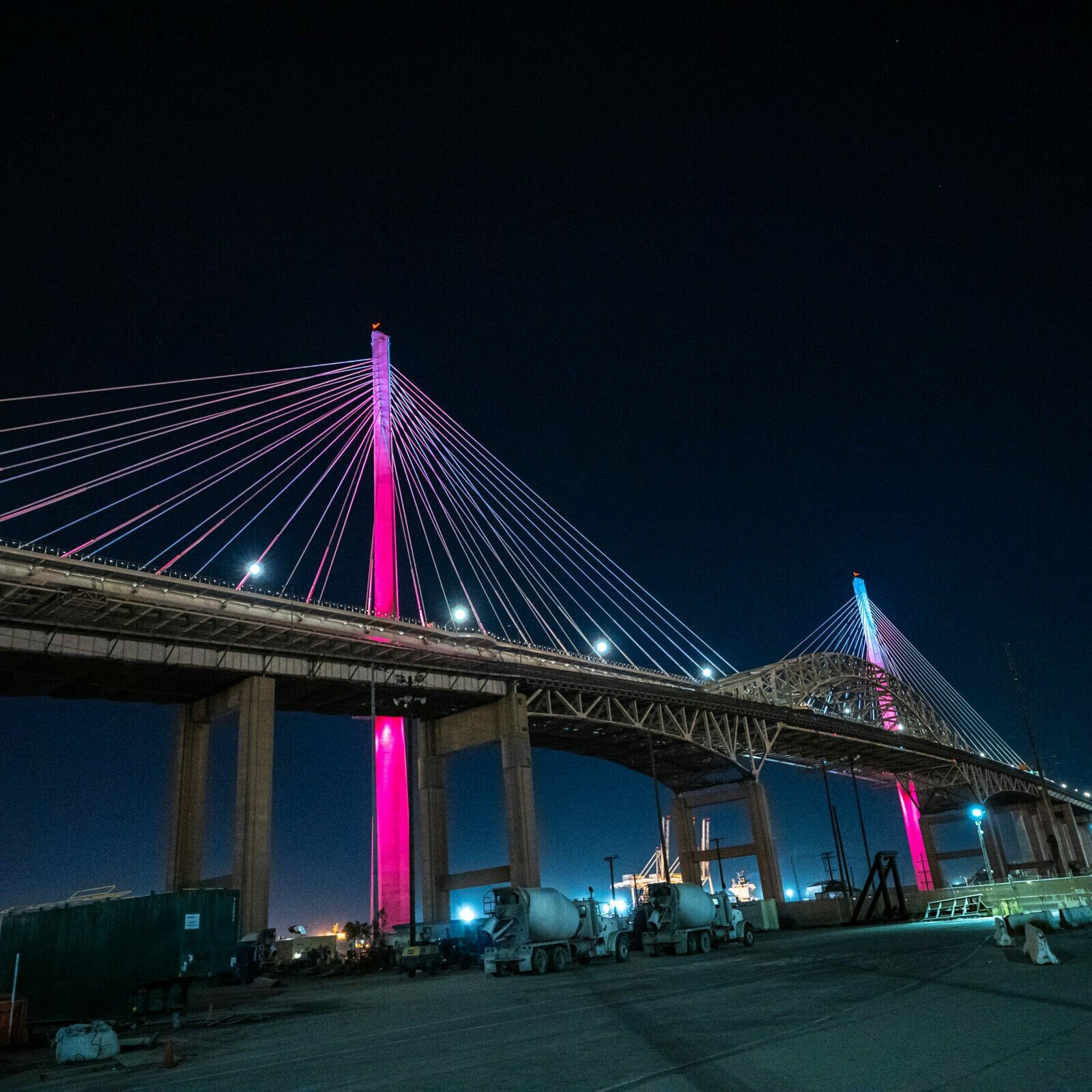 Long Beach International Gateway Bridge lighting at night