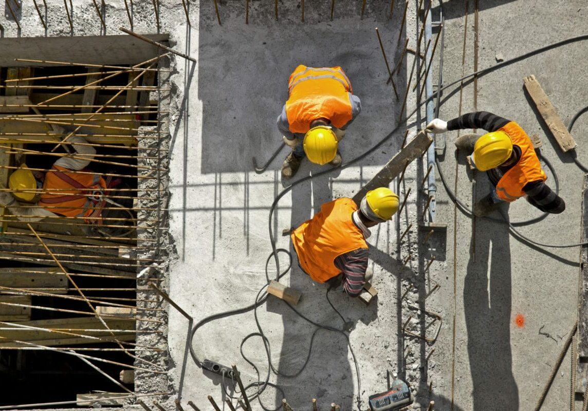 Construction,Site,Workers,-,Aerial,-,Top,View